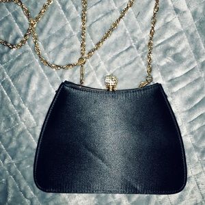 VINTAGE black gold kiss closure  Y & S evening bag